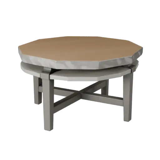 Низкополигональная 3D модель круглого журнального столика, гостиная, вид в игровом окне в три четверти, детализация текстуры