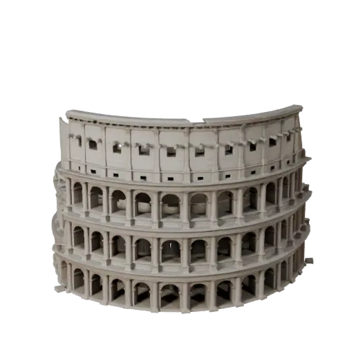 Печатная 3D-модель Колизея в STL, изометрический вид, показывающий материалы структуры достопримечательности и архитектурные