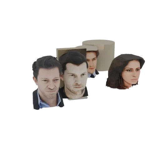 3D-рендер, показывающий четыре различных реалистичных бюста человеческих голов, расположенных вместе на нейтральном фоне.