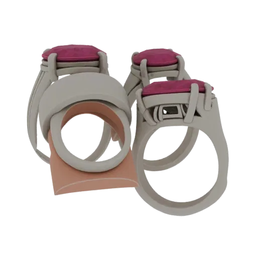 Коллекционное детализированное 3D-кольцо с рубином, вид спереди, студийный рендер, с откалиброванным силуэтом и читаемыми мат