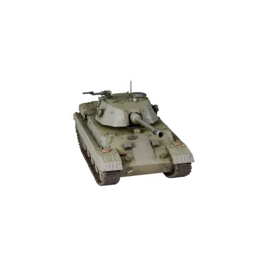 3D-модель танка, вид в три четверти в студии, готовый к анимации актив транспортного средства с массивной броней, прочной ход