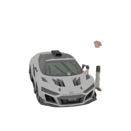 3D модель белого гоночного автомобиля Audi R8 LMS GT3 Evo II, вид спереди справа.