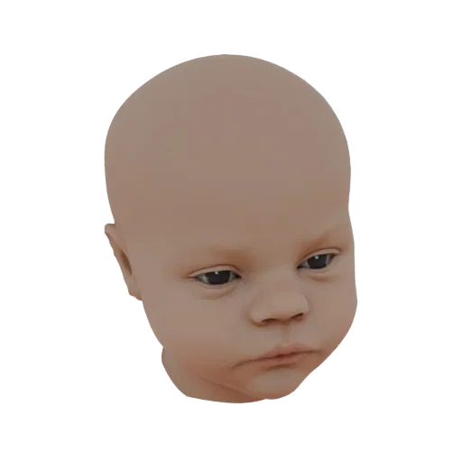 3D рендер головы младенца с нейтральным выражением лица, демонстрирующий детализированные черты.