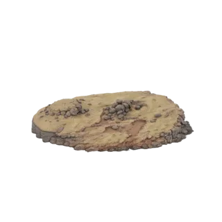 3D model of a rocky island diorama base with dry grass, scattered stones, and eroded rock edges, presented on a white backgro