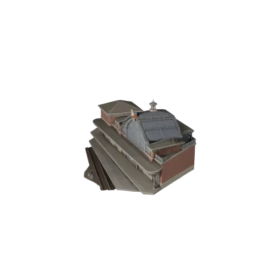 3D модель здания железнодорожной станции, готовая к использованию в Unity, окно просмотра движка Unity, показывающее материал