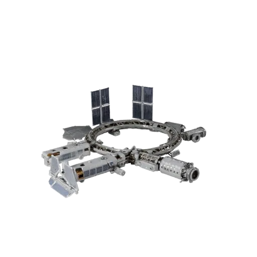 Модульная 3D-модель модуля глубоководной космической станции, изометрический вид модульного набора, показывающий металлически