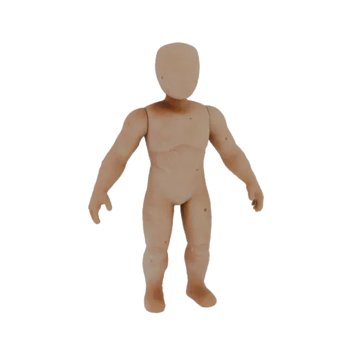 3D модель фигурки человека, стоящего в нейтральной позе, с детализированной анатомией и текстурой, напоминающей глину.