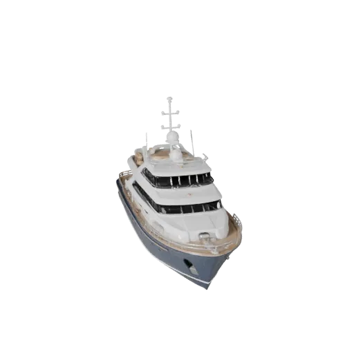 3D модель Винтажной Яхты, вид в три четверти в студии, готовый для Blender актив с роскошным балансом корпуса, многослойность