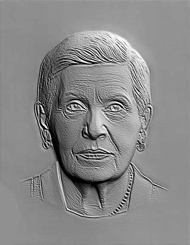 3D модель барельефа пожилой женщины с жемчужным ожерельем, вид спереди