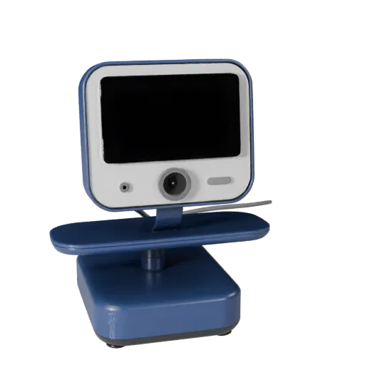 3D-модель Minimal Webcam, вид спереди в три четверти, рендер студии AR Viewer, показывающий пластиковые корпуса, настольный м