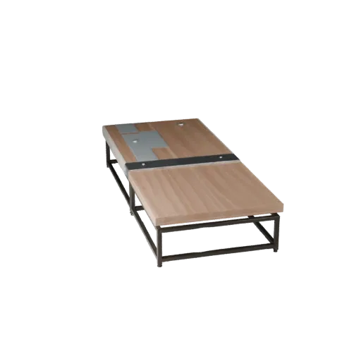 Модульная 3D-модель раздвижного журнального столика, гостиная, изометрический вид модульного набора, детализация текстуры дер