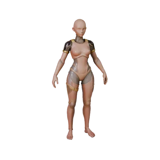 3D персонаж Киберпанк-лучник, вид из вьюпорта движка, готовый для Unreal Engine ассет в стоячей позе с PBR