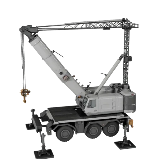 3D модель мобильного крана, вид в студии в три четверти, готовый для Blender актив транспортного средства со стрелой крана, и
