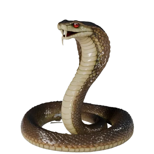 3D модель King Cobra, вид сбоку игровой камеры, готовый для Unity ассет животного с детализацией чешуи, пластинами челюсти, ф