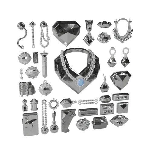 Готовая к использованию в играх 3D-модель Роскошный набор украшений, рендер спереди-три четверти в студии, показывающий силуэ