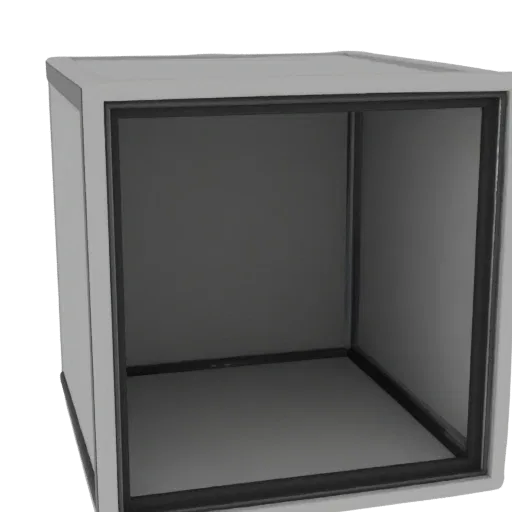 3D модель простой открытой коробки размерами 30x30x30 мм, вид спереди