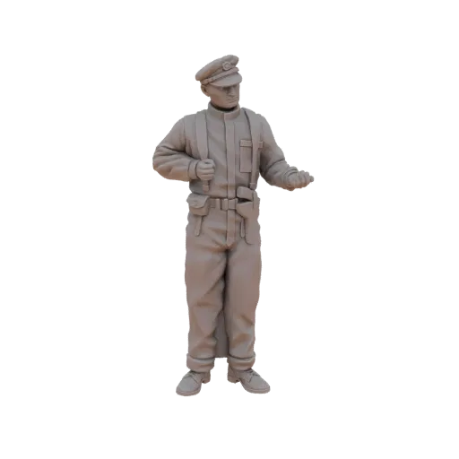 3D модель британского танкиста 1940-х, стоящего в нейтральной позе, в кепке и униформе.