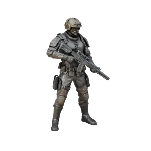 Высокополигональная 3D-модель «Городская боевая виньетка», показывающая слои, студийный вид крупным планом, глубину и масштаб