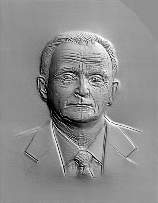 3D модель барельефа пожилого мужчины в костюме, выполненная в стиле классической скульптуры.
