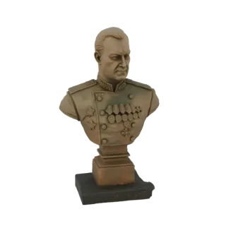 3D модель бюста советского генерала в бронзовой отделке, в униформе, украшенной множеством медалей.