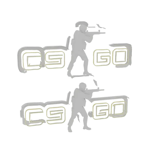 3D-модель логотипа CS:GO с двумя силуэтами солдат, с желтым неоновым свечением.