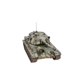 Вид спереди три четверти детализированной 3D модели танка Т-80УД "Современный" с камуфляжем в советском стиле, изолированной