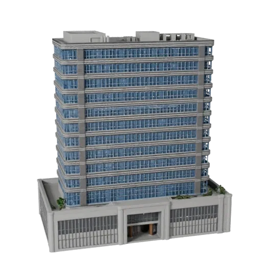 3D модель офисного блока, готовая к использованию в Blender, вид рендера студии Blender, показывающий материалы коммерческого