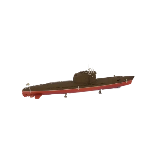 3D модель советской подводной лодки проекта 641 (Фокстрот) с коричневым корпусом и красной ватерлинией, представленная на чер