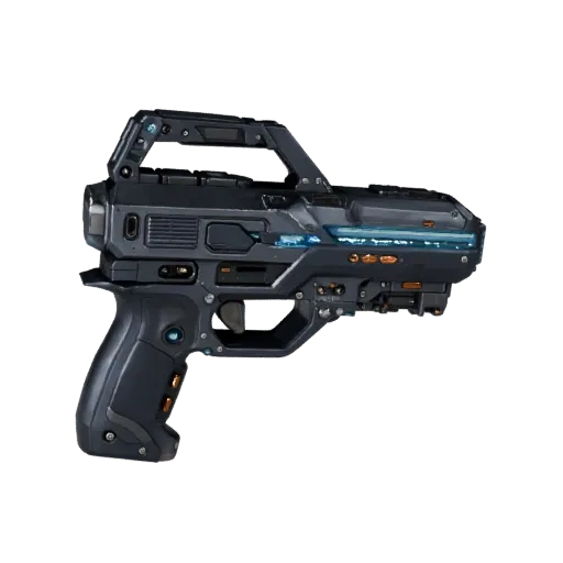 Модульная 3D-модель портативного сканера в стиле Sci-Fi, изометрический вид модульного набора, с эмиссионными полосами и дета