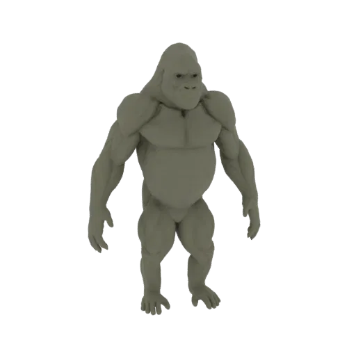 3D модель мускулистой гориллы, стоящей прямо с мощным телосложением и детализированной мускулатурой.