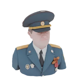 Рендер 3D модели бюста советского офицера в синей форме и фуражке, украшенной орденами.