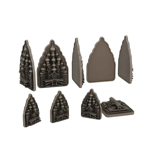 Превью 3D модели витиеватого храма с множеством шпилей и замысловатыми архитектурными деталями, показанное под разными углами