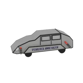 3D рендер Vortex Breaker, футуристического серого транспорта с угловатыми линиями, двойными окнами и красными акцентами, с те