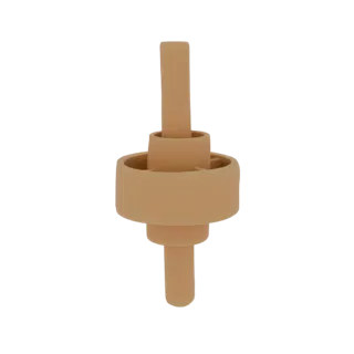 A beige abstract geometric spindle 3D model with stacked cylindrical shapes and a central spindle.