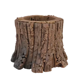 3D модель пня с детализированной текстурой коры, полый внутри, с открытым верхом