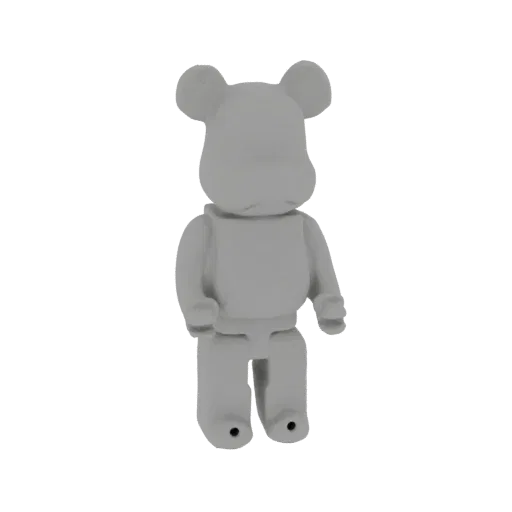 3D рендер классической серой игрушки Bearbrick, стоящей вертикально на белом фоне.