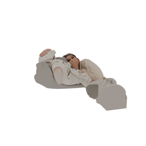 3D модель матери, спящей рядом с ребенком в удобном эргономичном коконе.