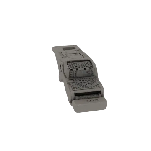 3D модель футуристического, серого научно-фантастического портативного устройства с несколькими кнопками и текстурированной п