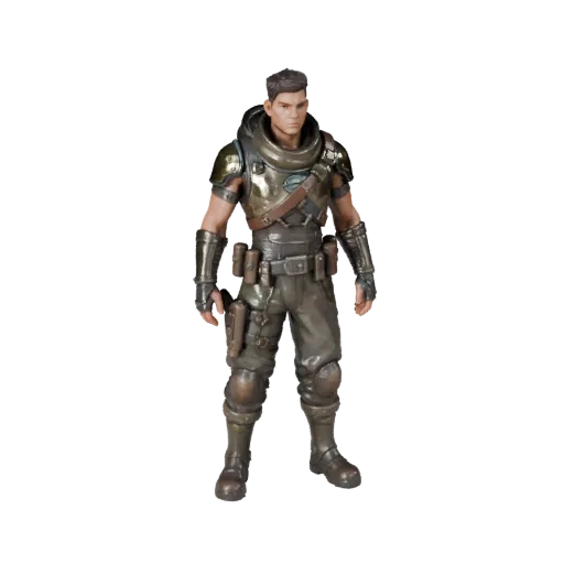 3D модель постапокалиптического персонажа-выжившего Battle Hardened, вид из вьюпорта движка, готовый ассет для Unreal Engine