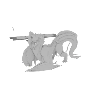 3D model of a grey dragon resting on a textured stone slab, with wings partially folded.