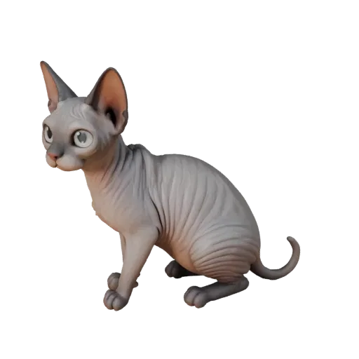 Мультяшная 3D-модель сфинкса, рендер дикой природы сбоку, стилизованный ассет животного с подушечками усов, скольжением плеч,