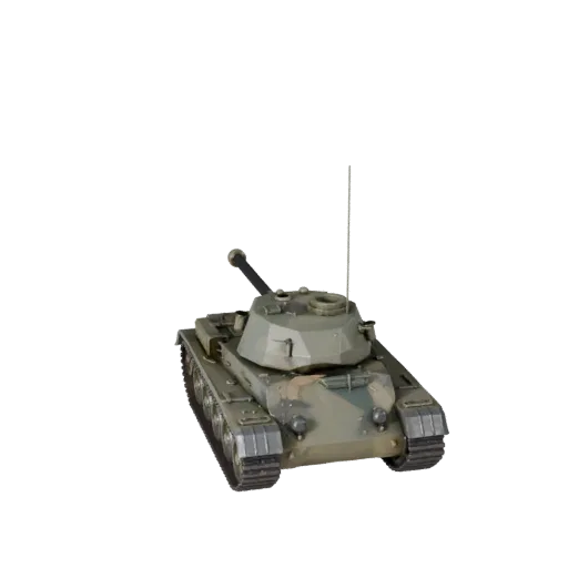 3D модель Low Poly Tank, вид из игрового окна в три четверти, низкополигональный объект транспортного средства с массивной бр