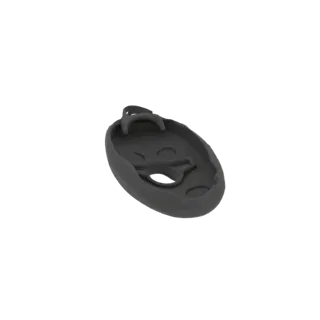 3D-модель темно-серого овального кулона с петлей сверху, изолированная на белом фоне.