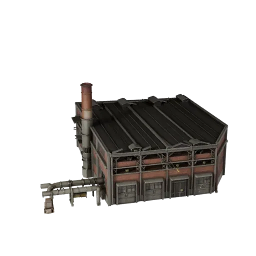 3D модель производственного цеха, готовая к использованию в Unity, вид из вьюпорта движка Unity, показывающий промышленные ст