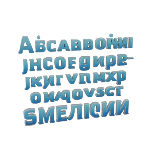 3D модель русского алфавита с голубыми объемными буквами