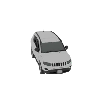 3D модель белого Jeep Compass SUV, вид с высоты, демонстрирующий детали экстерьера.