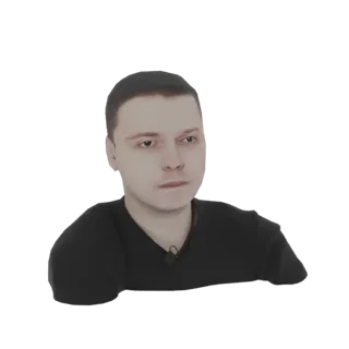 3D модель молодого человека с короткими каштановыми волосами в черной футболке, смотрящего в сторону.