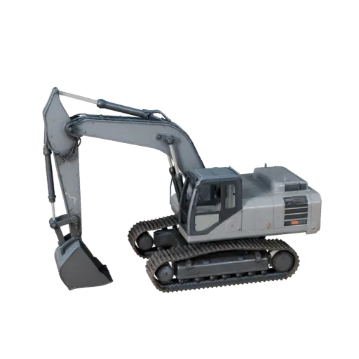 Модульная 3D-модель экскаватора для склада, изометрический вид модульного комплекта, показывающий окрашенную сталь, крупные м
