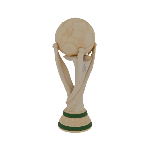 3D рендер Кубка Чемпионата мира по футболу среди женщин ФИФА, с золотыми спиральными лентами и мячом наверху, на белом фоне.