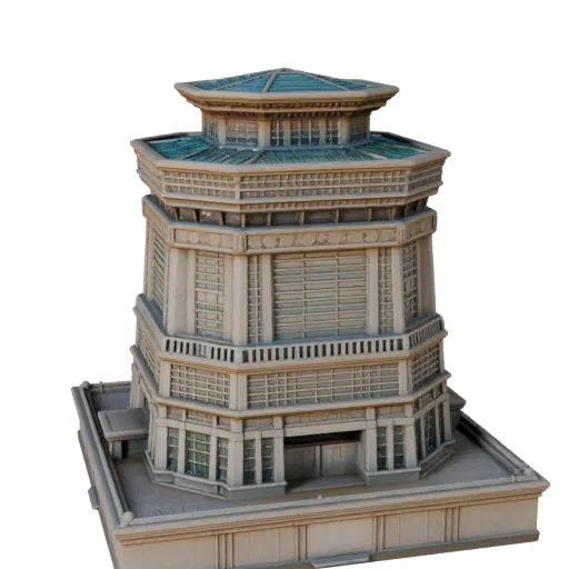 Высокополигональная 3D модель Токийской башни, вид крупным планом в архитектурном рендере, показывающий материалы достопримеч